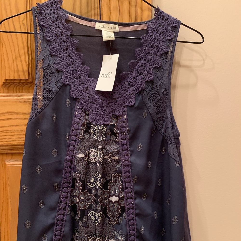 Navy Blue Tank with front detail & solid back